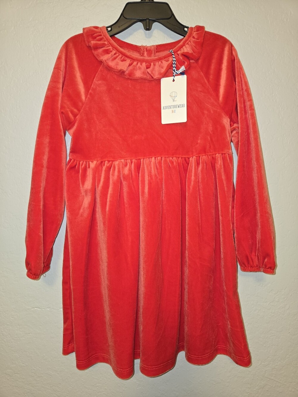 Adventure Wear 360 Red Velvet Long-Sleeve Ruffle Collar Dress - Picture 2 of 3